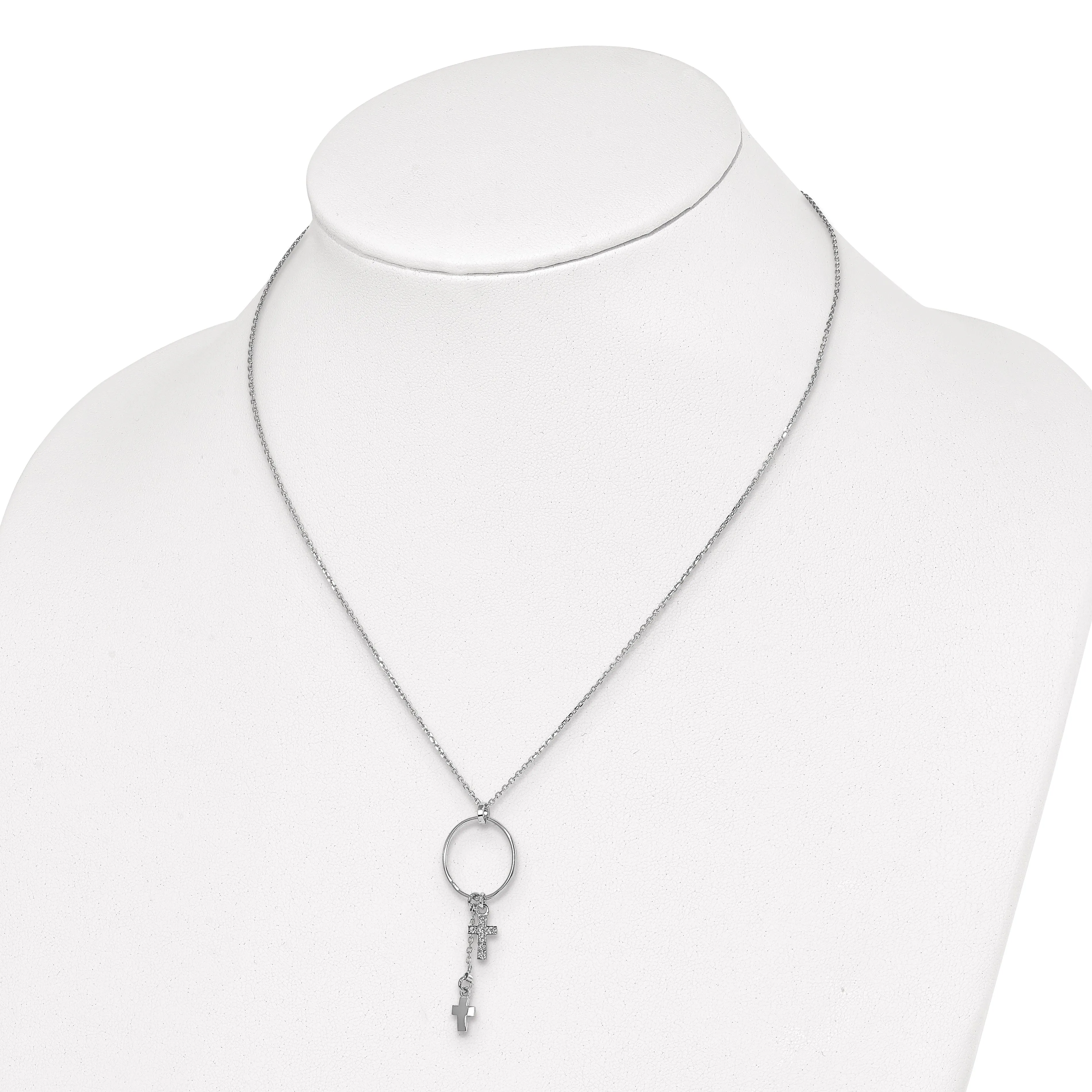 Sterling Silver Rhodium C.Z Cross Necklace
