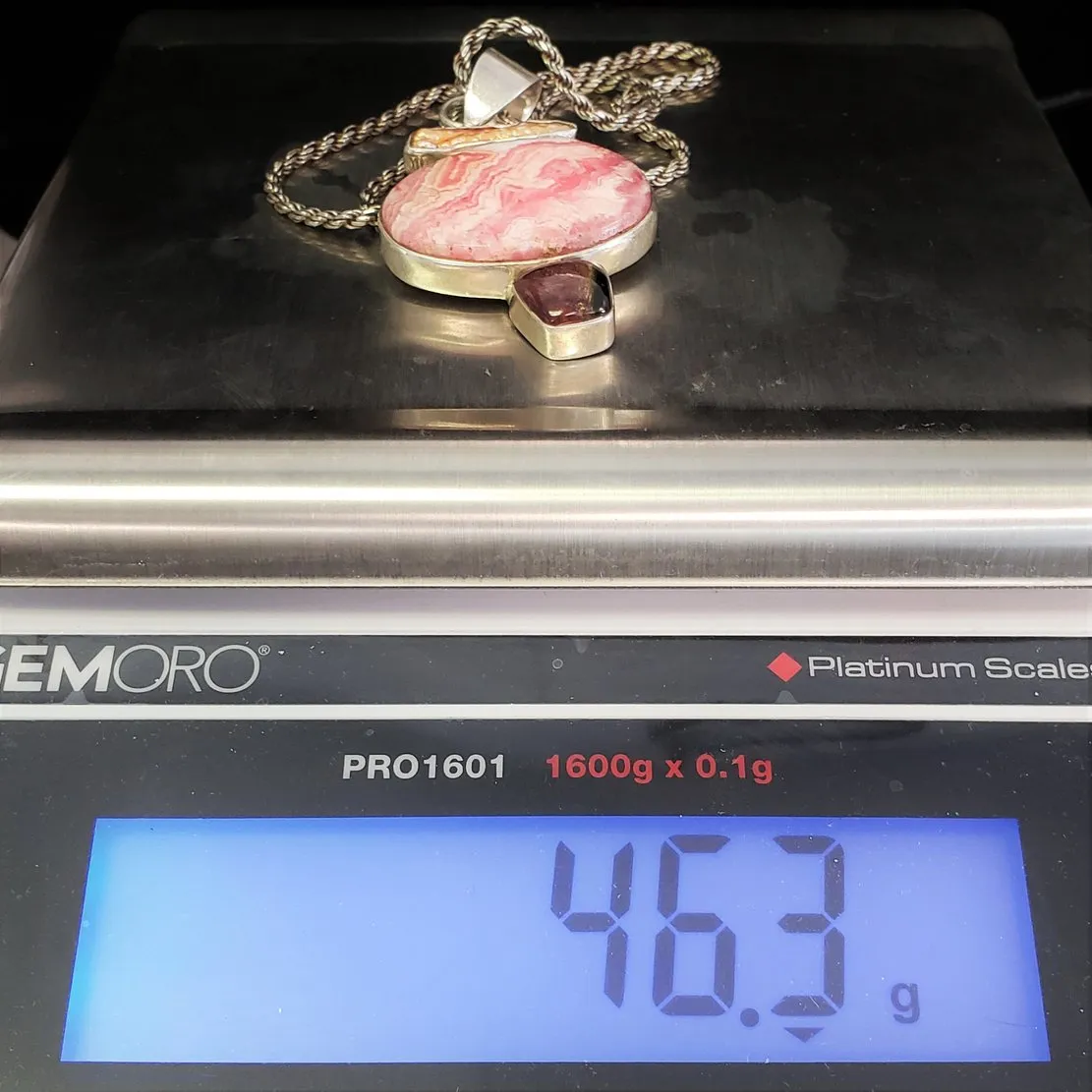 Sterling Silver Rhodochrosite Rope Necklace with Garnet and Keshi Pearl, 22" 46.3 grams