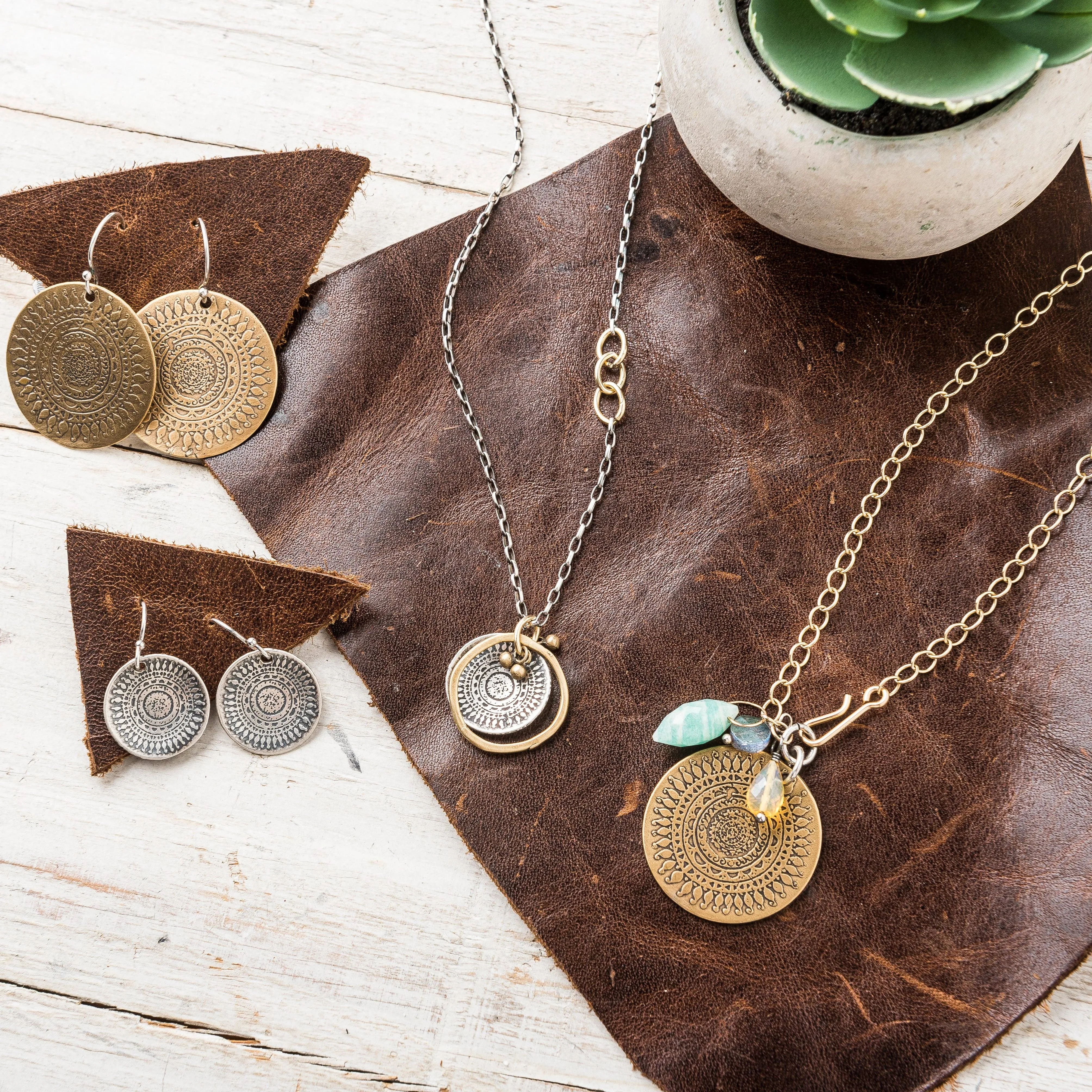 Sterling Silver, Yellow Bronze Mixed Metal Mandala Necklace
