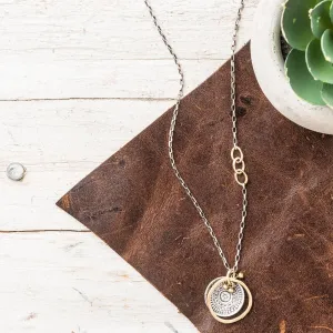 Sterling Silver, Yellow Bronze Mixed Metal Mandala Necklace