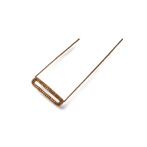 Stunning 14K Rose Pink Gold Champagne Diamond Lariat Designer Bar Pendant Necklace