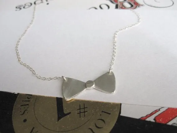 Stylish Hand-Crafted Sterling Silver Bow Tie Pendent On Sterling Silver Chain - 0091
