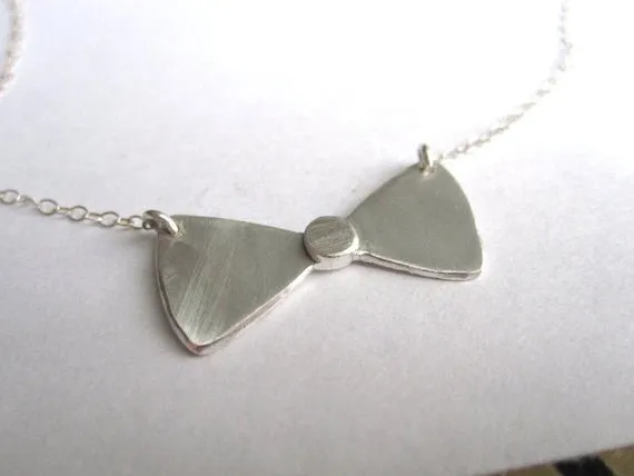 Stylish Hand-Crafted Sterling Silver Bow Tie Pendent On Sterling Silver Chain - 0091