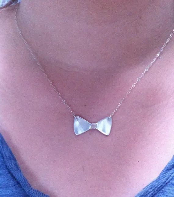 Stylish Hand-Crafted Sterling Silver Bow Tie Pendent On Sterling Silver Chain - 0091