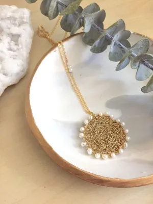 Sunshine Necklace - Wire Crochet Necklace with Freshwater Pearls