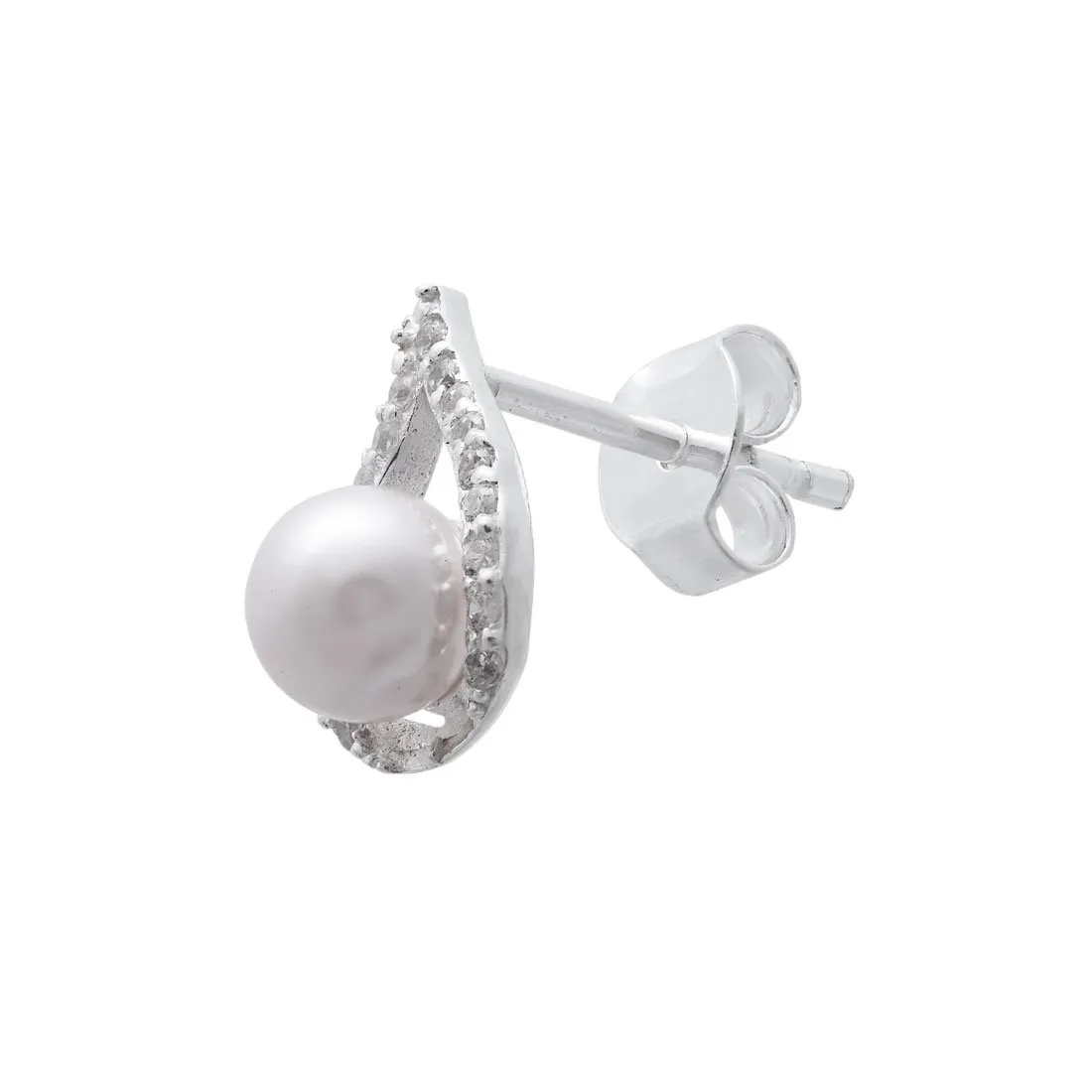 Synthetic White Pearl Necklace and Earrings Set in Sterling Silver