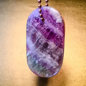 Talisman of Flourite and "UNIKORN" Stamped in Copper Goddess Tag Necklace