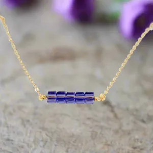 Tanzanite Cube Bar Necklace 14K Gold