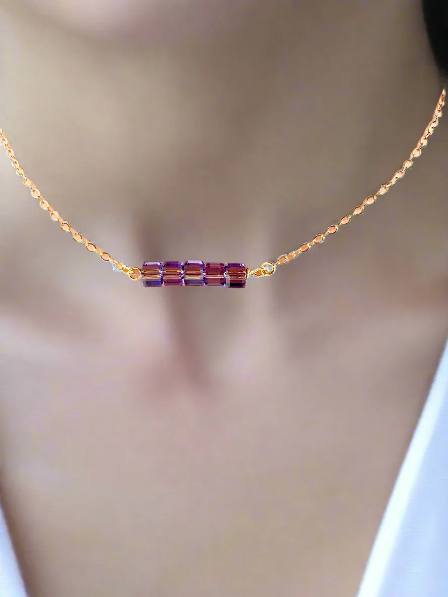 Tanzanite Cube Bar Necklace 14K Gold