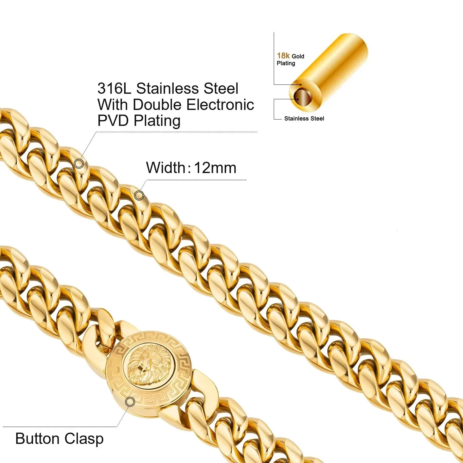 The King - 12mm Cuban Link Chain in 18K Gold Plated