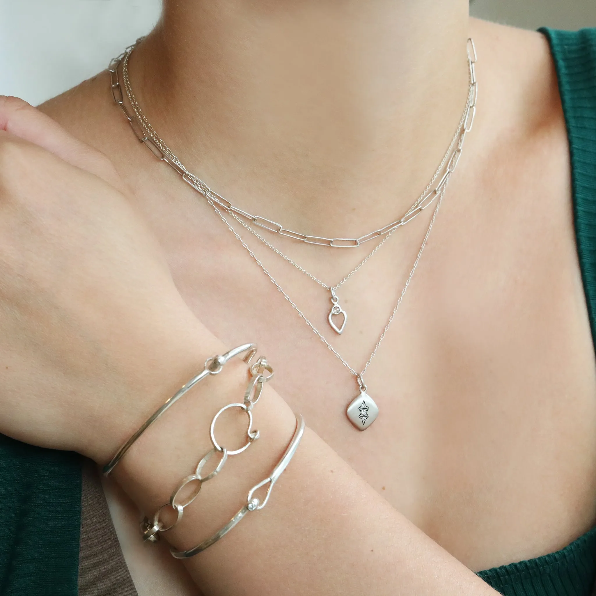 The "Sakaya Davis" Sterling Silver Rectangular Link Necklace