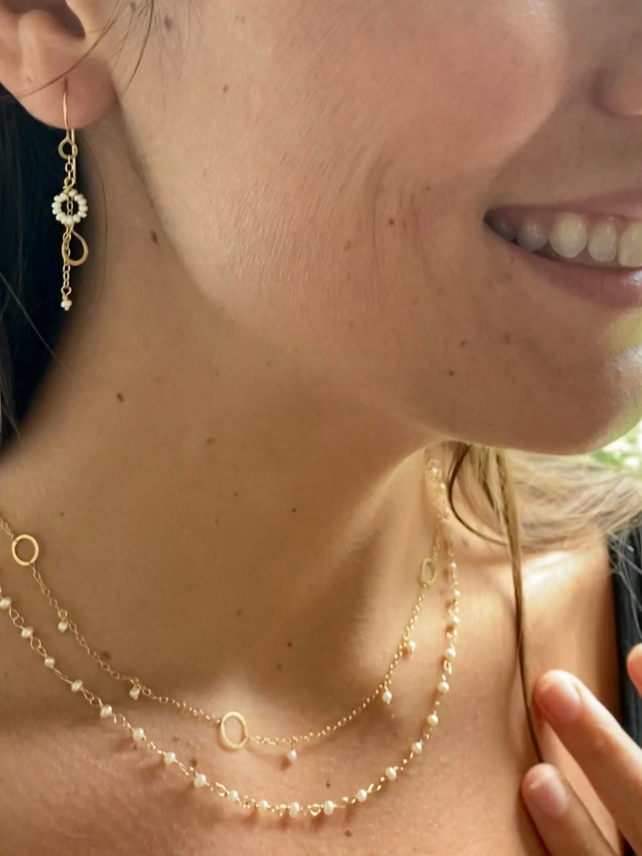 The Short Pearl Circle & Petal Drop Earring, 18k Gold