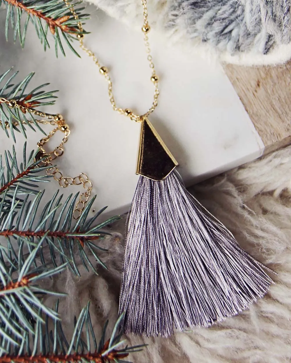 The Tassel Necklace in Gray
