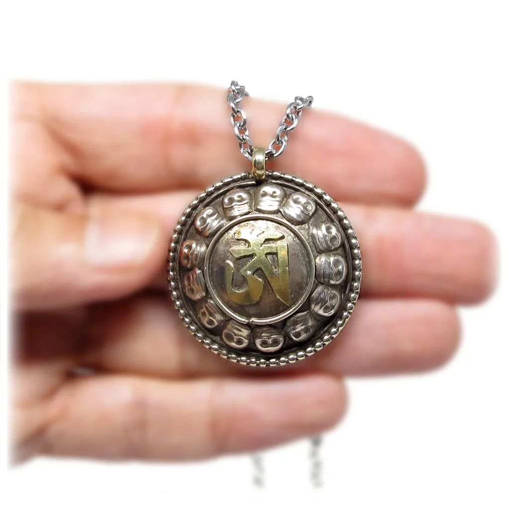 Tibetan Buddhist Om Skull Brass Pendant Hand Made in Nepal