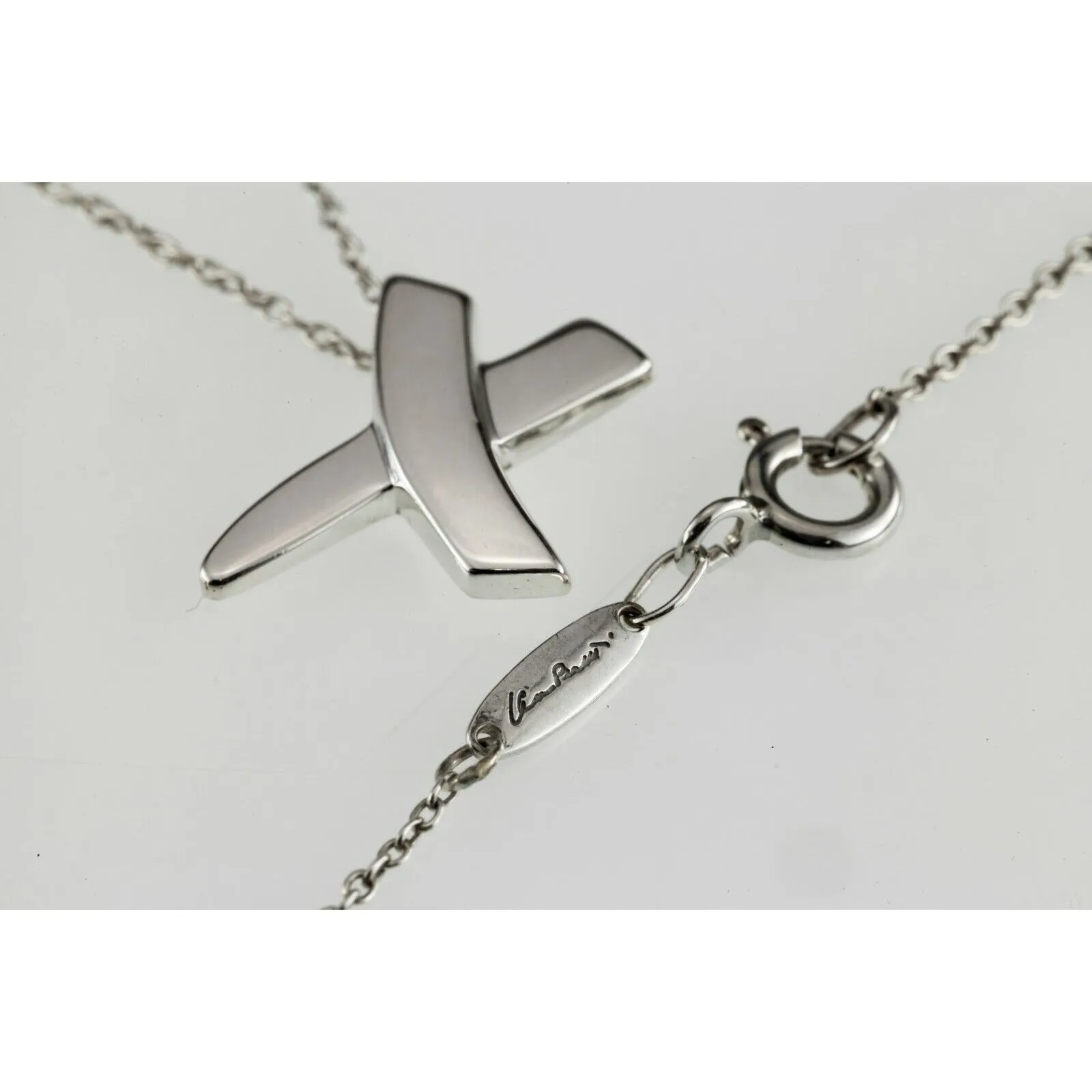 Tiffany & Co. Sterling Silver Paloma Picasso X Kiss Pendant Necklace 16" Chain
