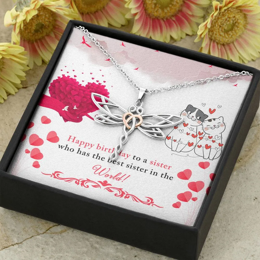 To the best sister-Dragonfly Birthday Necklace