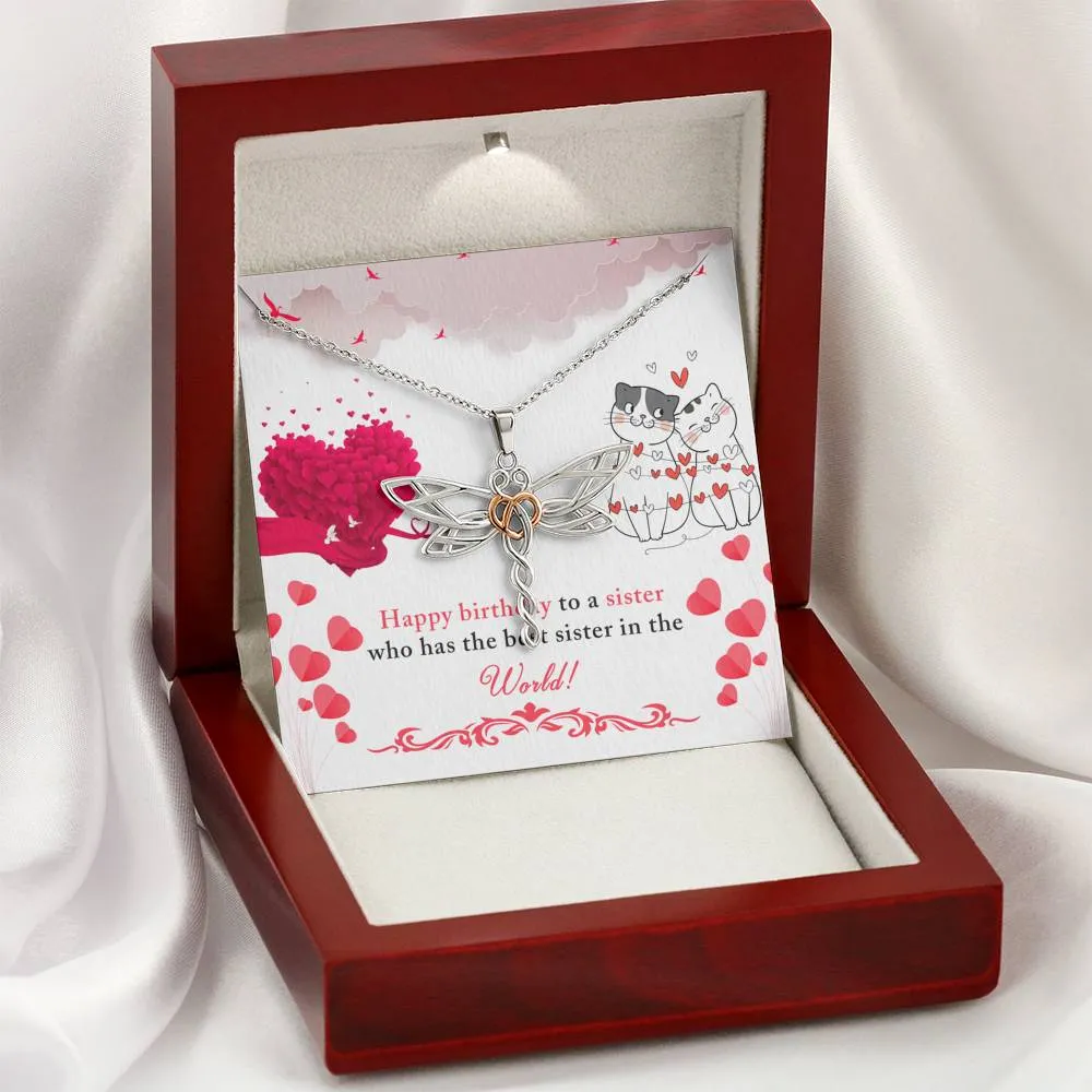 To the best sister-Dragonfly Birthday Necklace
