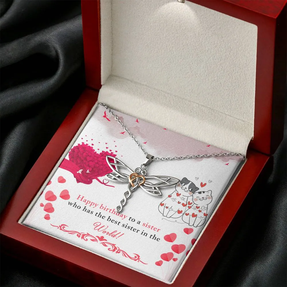 To the best sister-Dragonfly Birthday Necklace