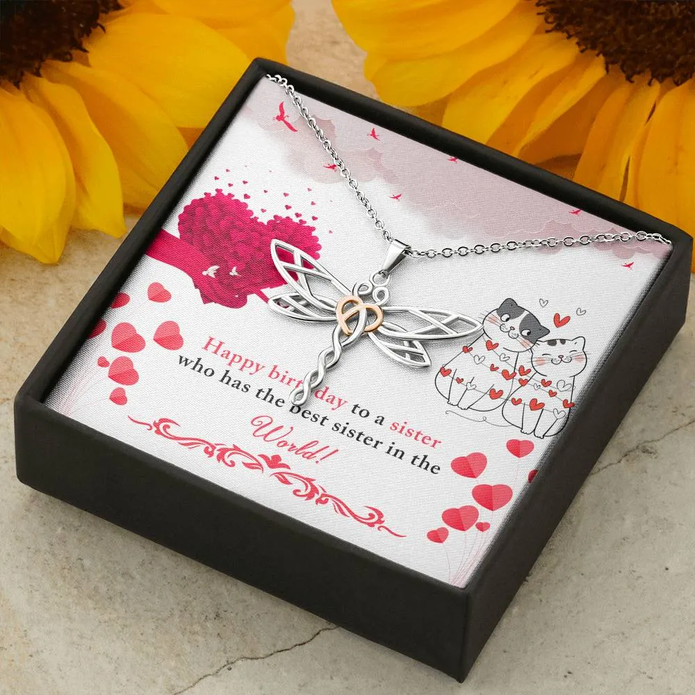 To the best sister-Dragonfly Birthday Necklace