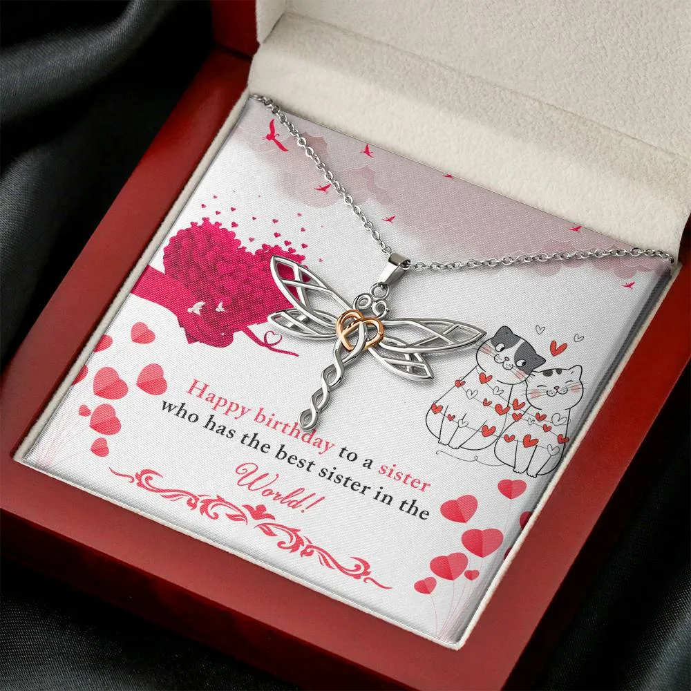 To the best sister-Dragonfly Birthday Necklace