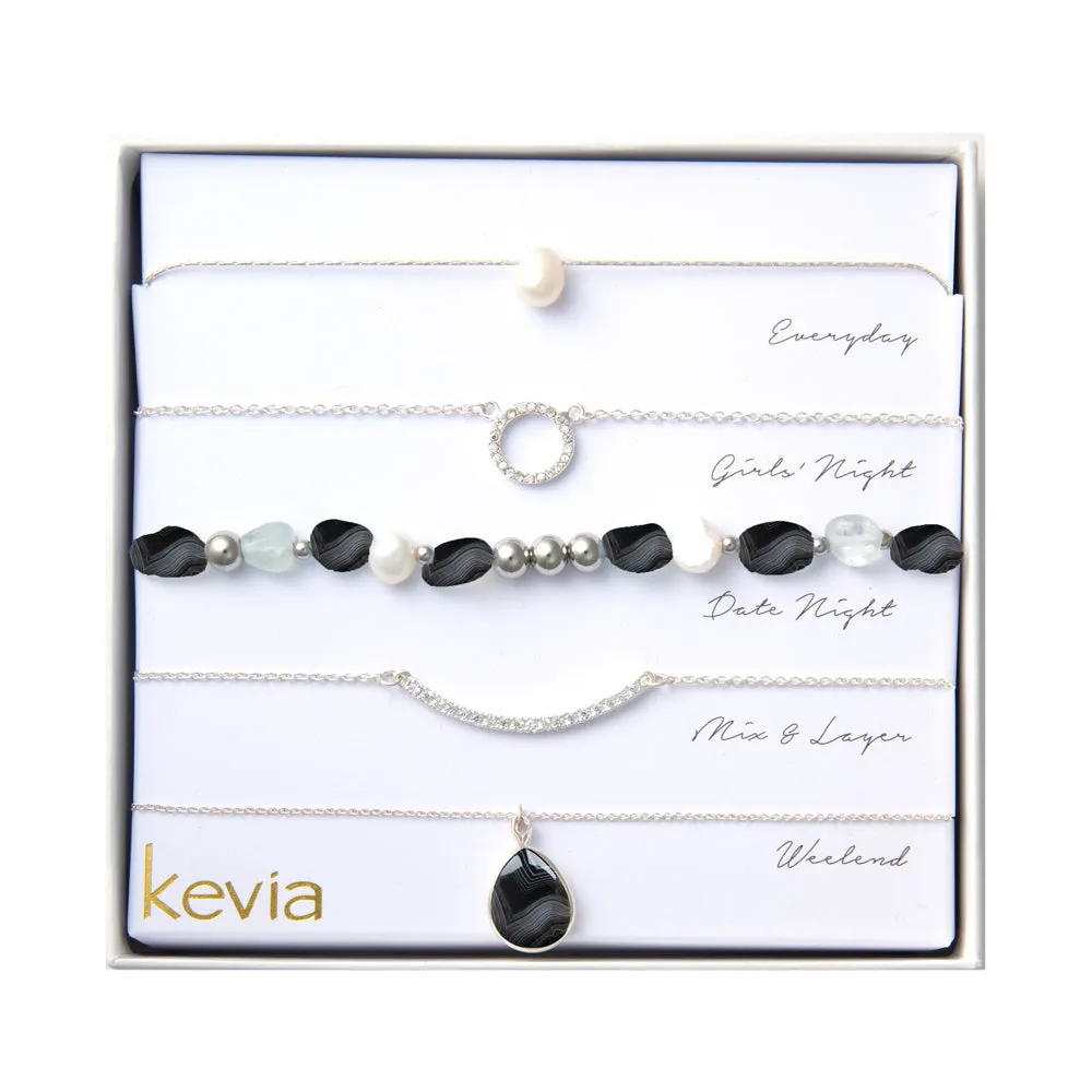 Tumbled Pebble and Pearl Necklace Set