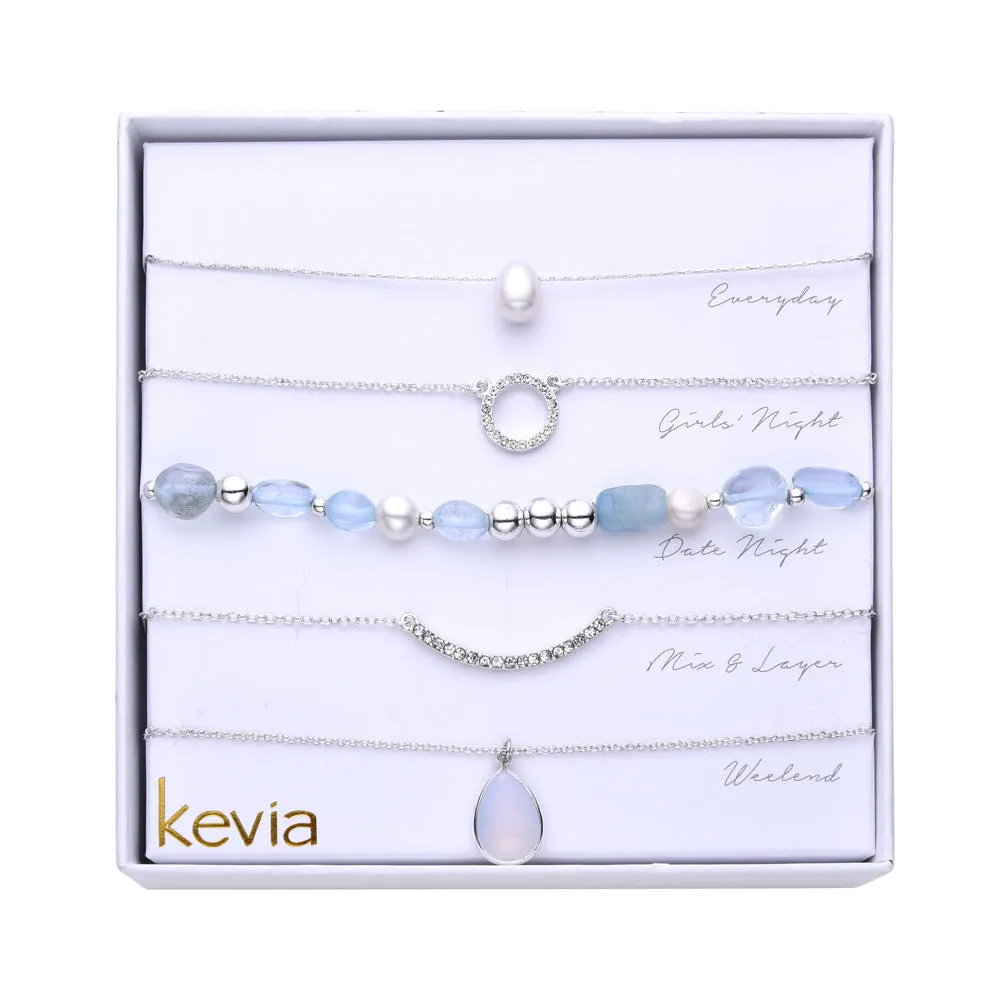Tumbled Pebble and Pearl Necklace Set