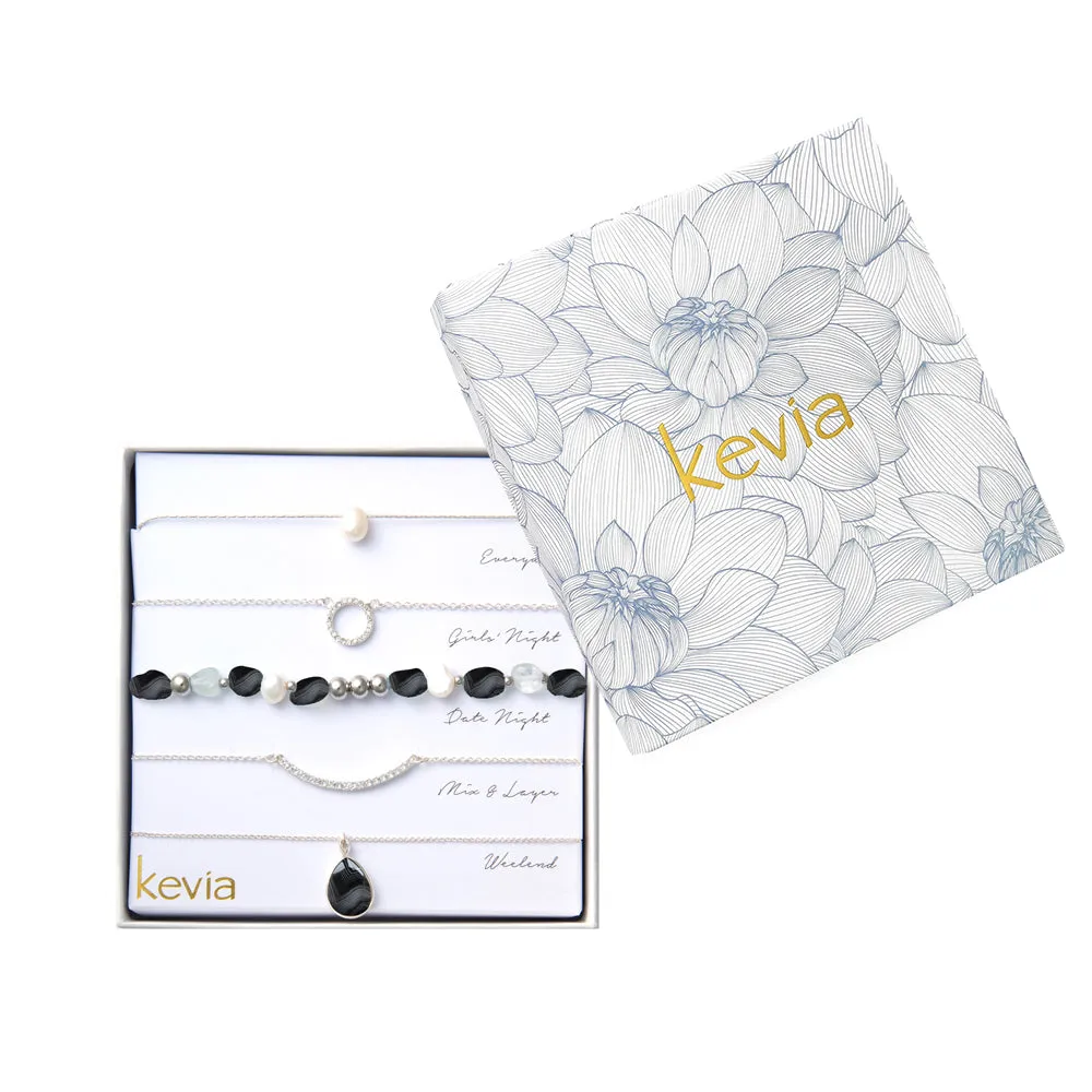 Tumbled Pebble and Pearl Necklace Set
