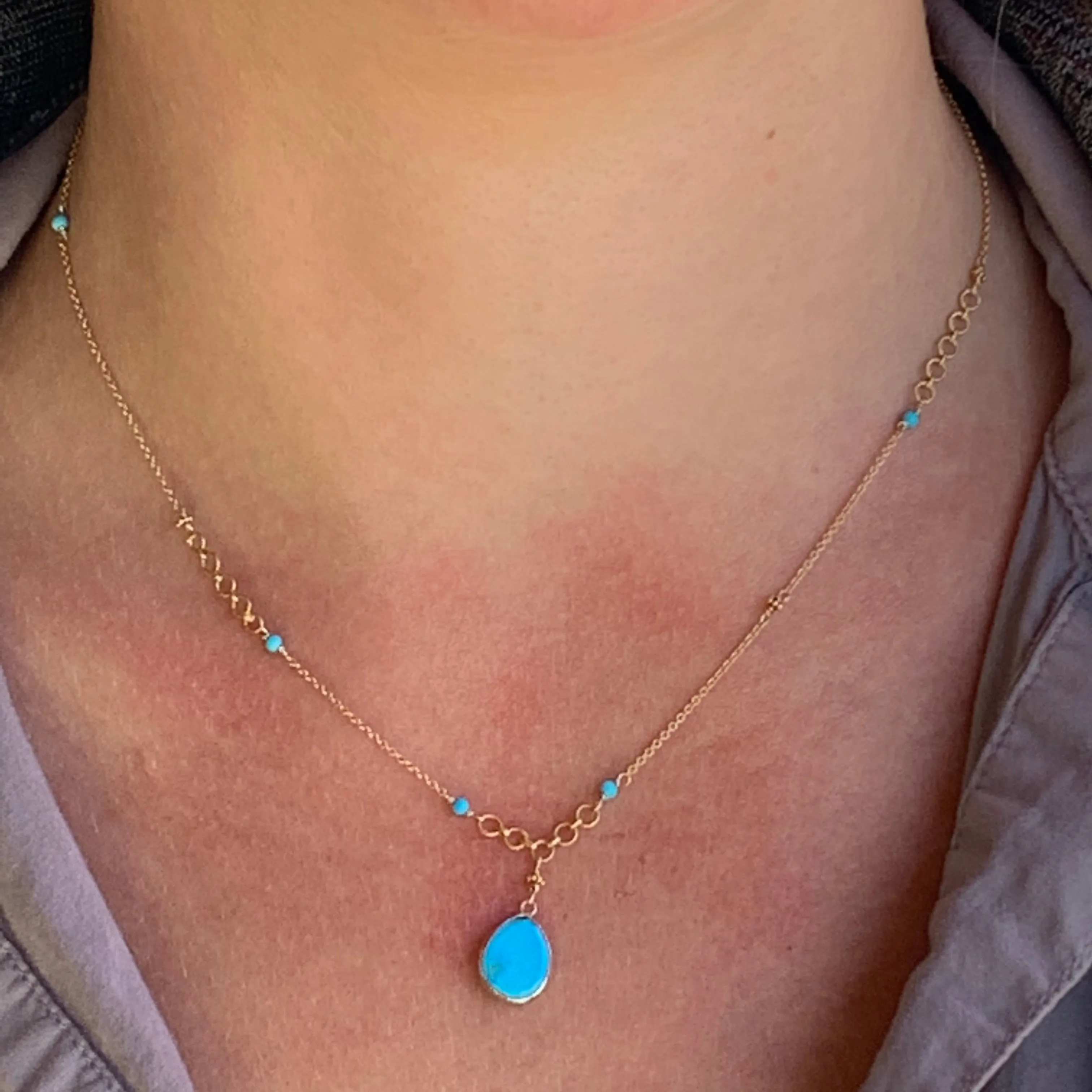 Turquoise Teardrop on Delicate Gold Chain