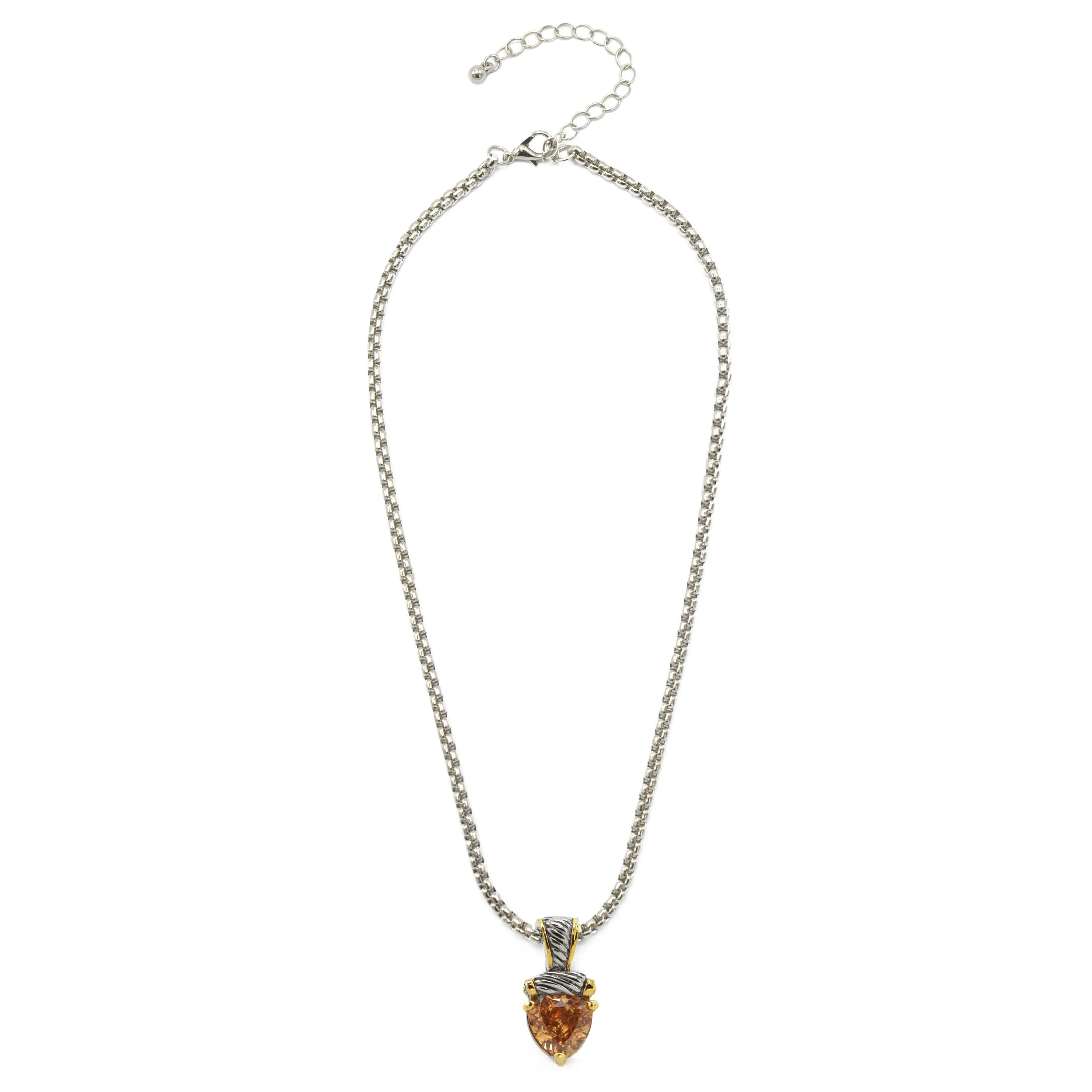TWO TONE LIGHT TOPAZ CRYSTAL PENDANT NECKLACE # 4112EH-TT-LT.C.T