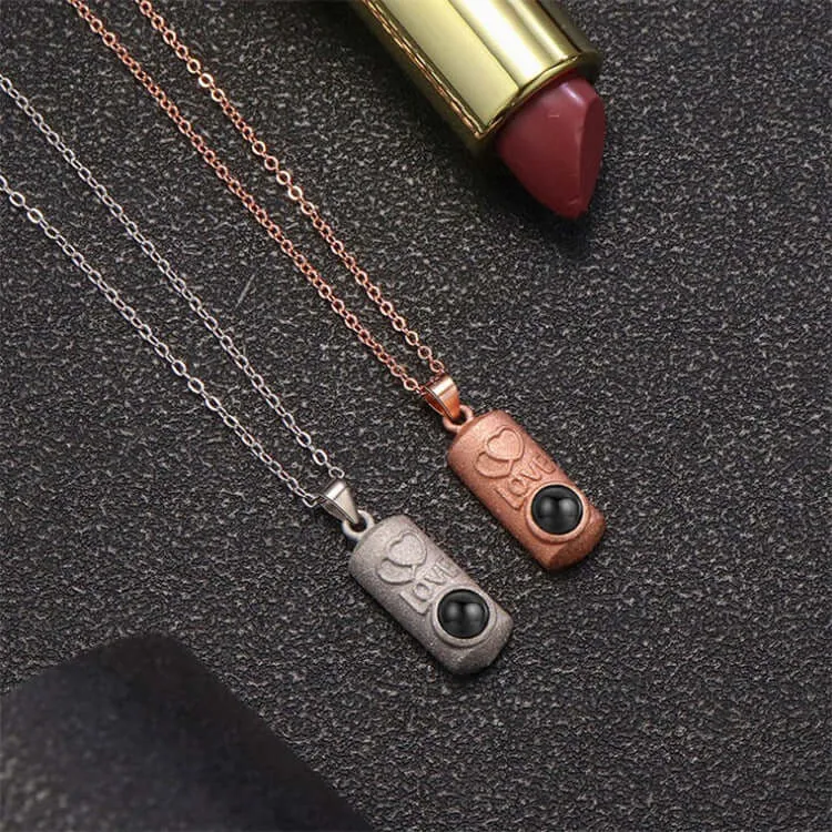 Unique Frosted Cylindrical LOVE Necklace with Picture Inside