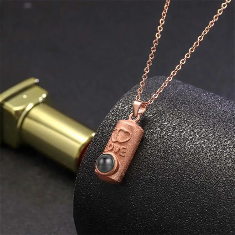 Unique Frosted Cylindrical LOVE Necklace with Picture Inside