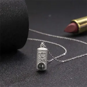 Unique Frosted Cylindrical LOVE Necklace with Picture Inside