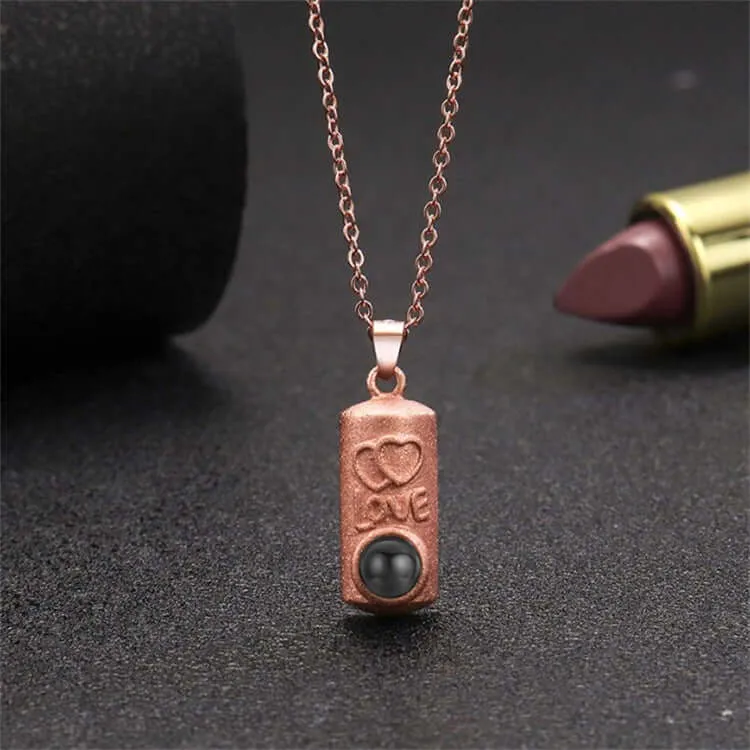 Unique Frosted Cylindrical LOVE Necklace with Picture Inside