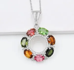 Unique Multi Tourmaline Pendant 925 Sterling Silver Multi Stone Wedding Gift Pendant For Women