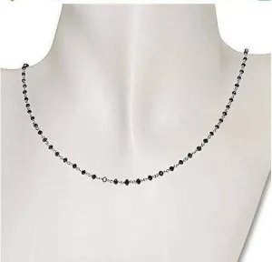 Very Elegant and Delicate 2.5 mm Round Black Diamond Beads Necklace in 925 Sterling Silver