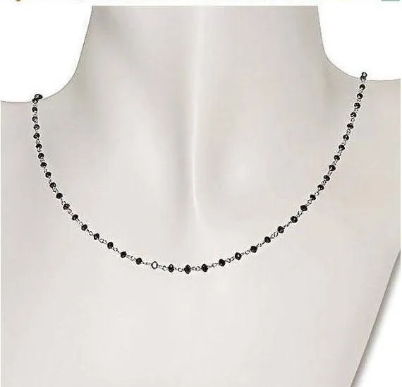 Very Elegant and Delicate 2.5 mm Round Black Diamond Beads Necklace in 925 Sterling Silver