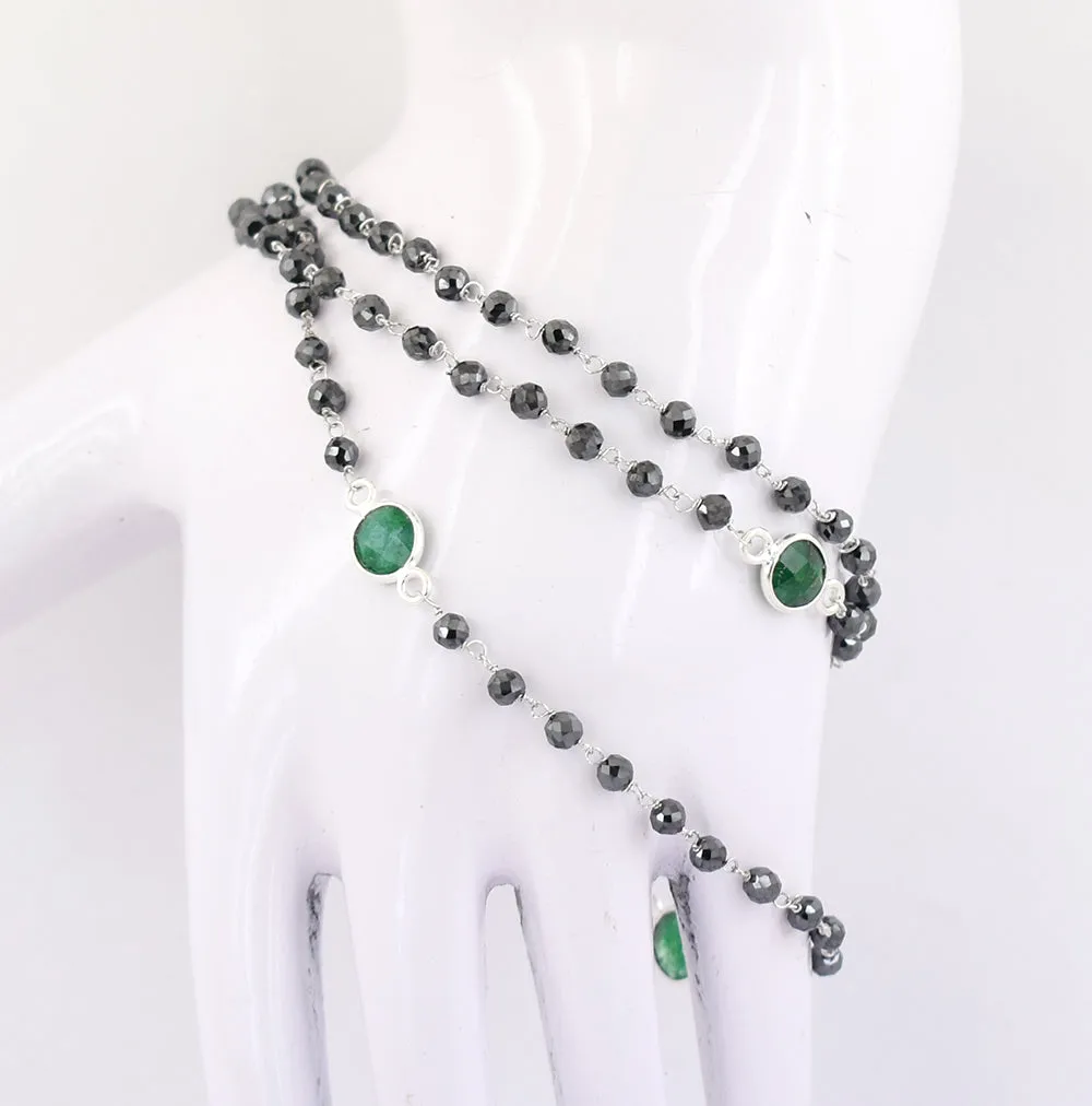 Very Elegant Black Diamond & Emerald Gemstone Designer Chain Necklace. AAA Certified