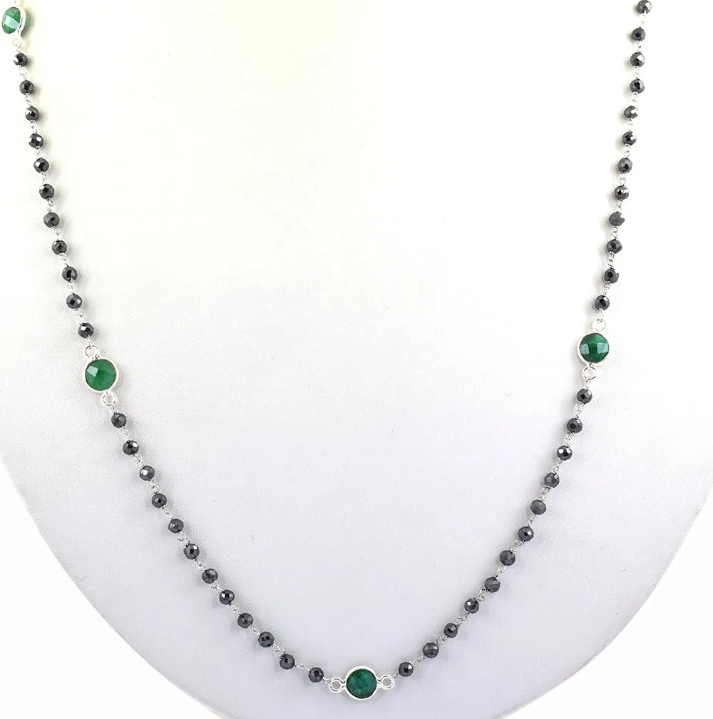Very Elegant Black Diamond & Emerald Gemstone Designer Chain Necklace. AAA Certified