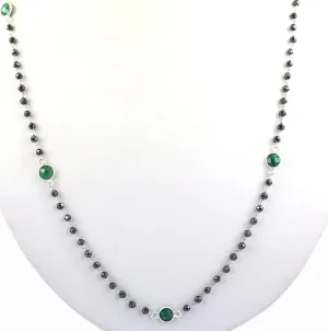 Very Elegant Black Diamond & Emerald Gemstone Designer Chain Necklace. AAA Certified