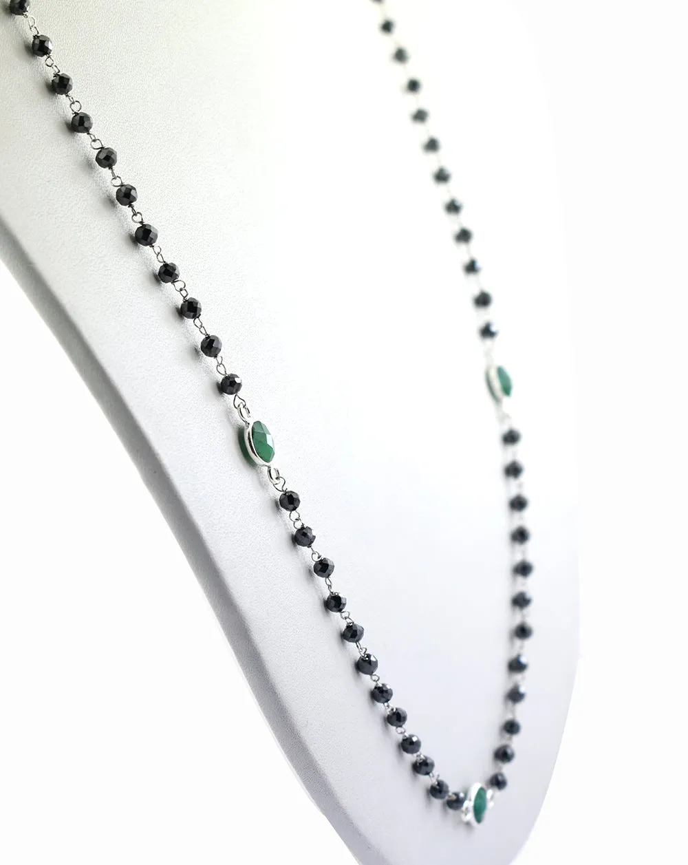 Very Elegant Black Diamond & Emerald Gemstone Designer Chain Necklace. AAA Certified