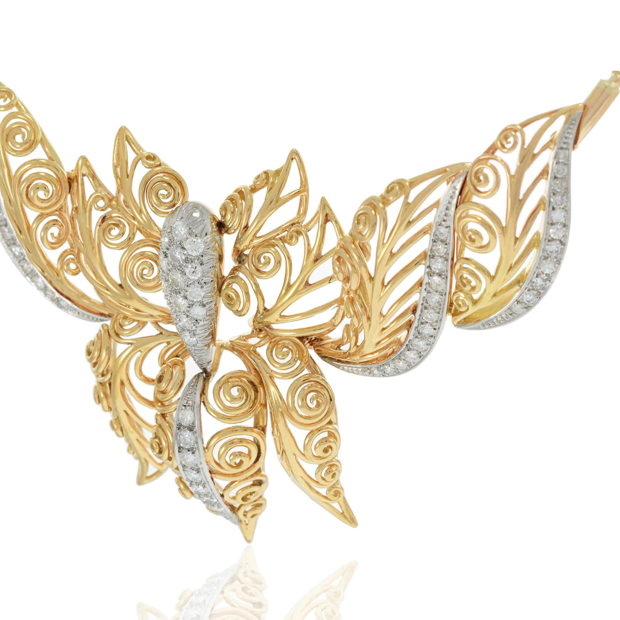 Victorian 18KT White and Yellow Gold Diamond Butterfly Necklace