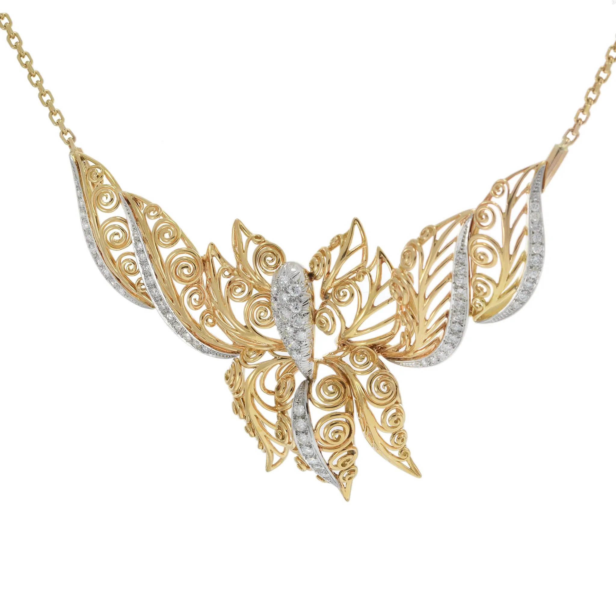 Victorian 18KT White and Yellow Gold Diamond Butterfly Necklace