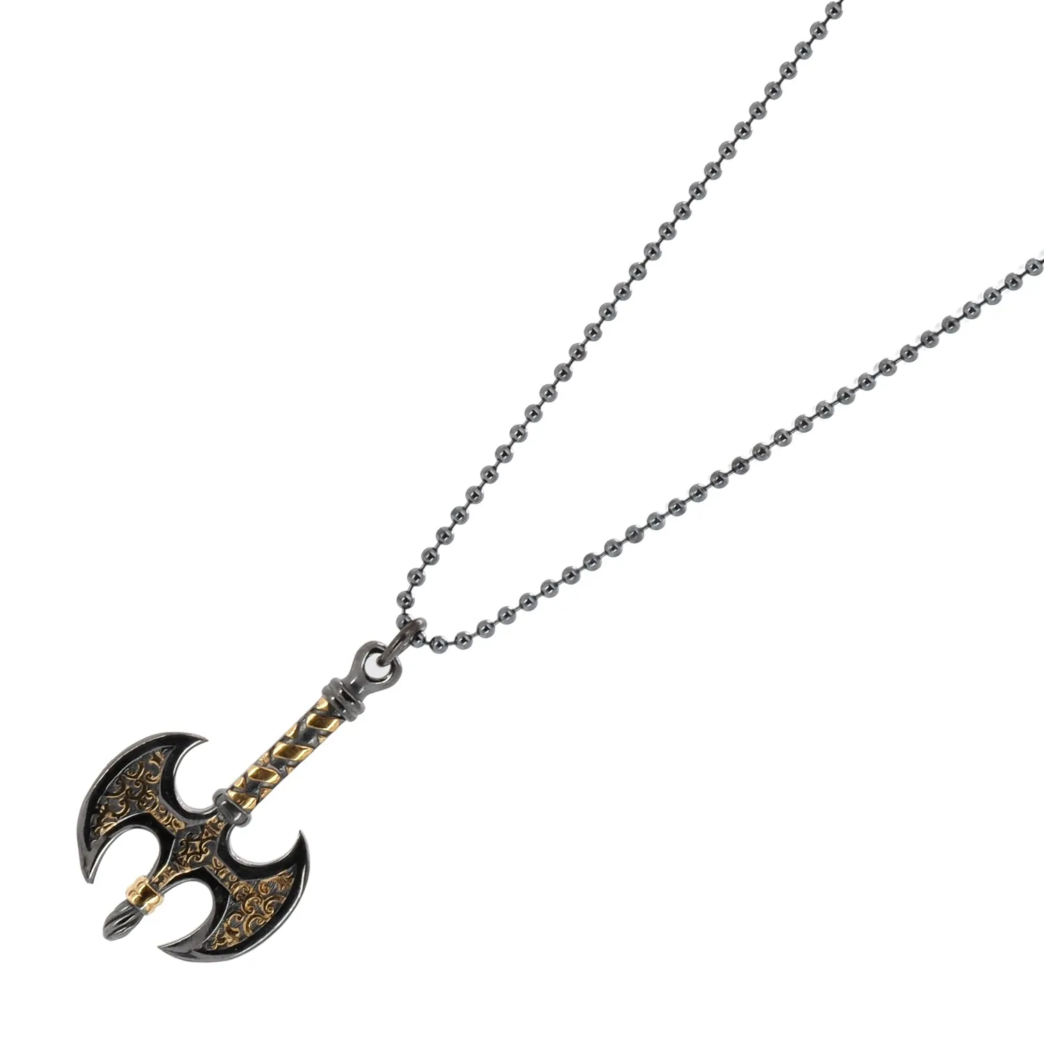 Viking Axe Men Sterling Silver & Gold Pendant Chain Necklace