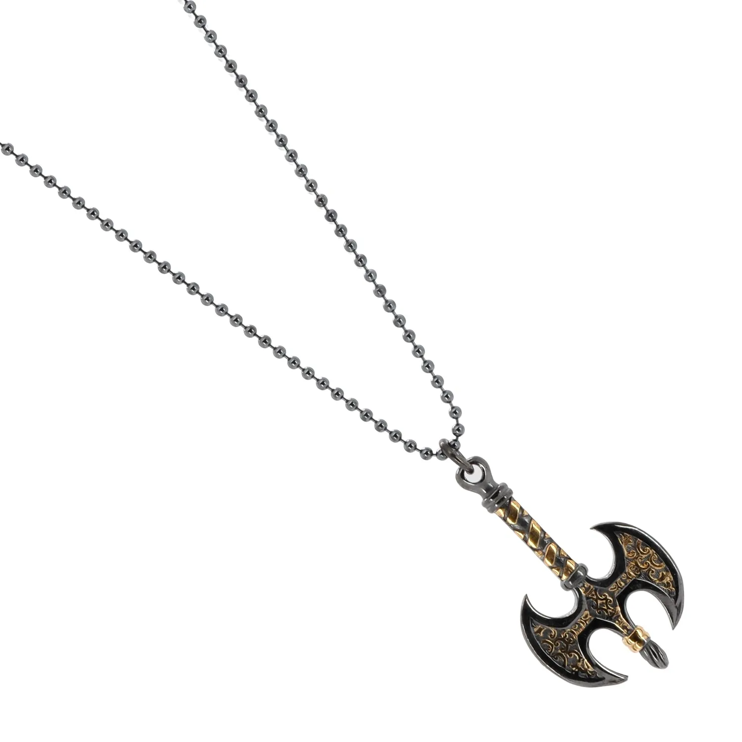 Viking Axe Men Sterling Silver & Gold Pendant Chain Necklace