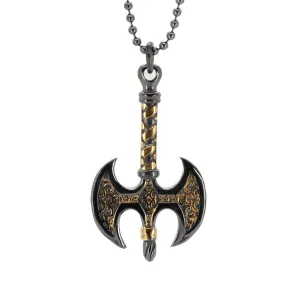 Viking Axe Men Sterling Silver & Gold Pendant Chain Necklace