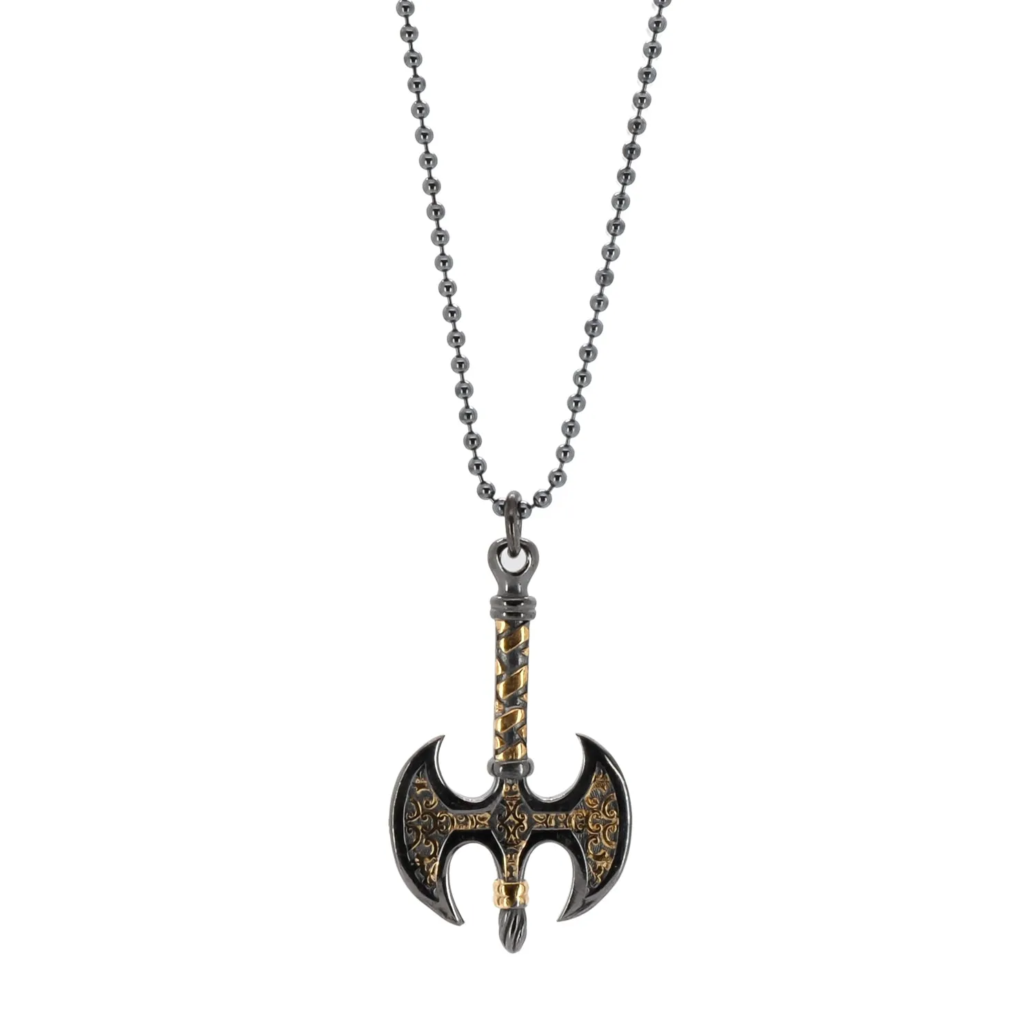 Viking Axe Men Sterling Silver & Gold Pendant Chain Necklace