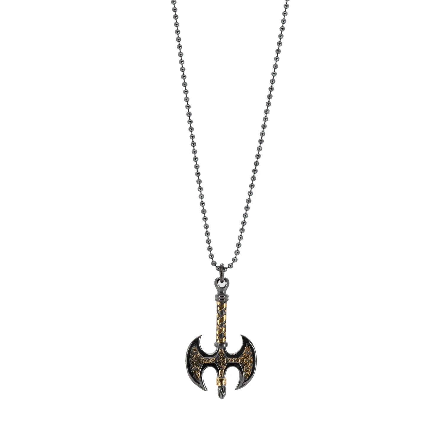 Viking Axe Men Sterling Silver & Gold Pendant Chain Necklace