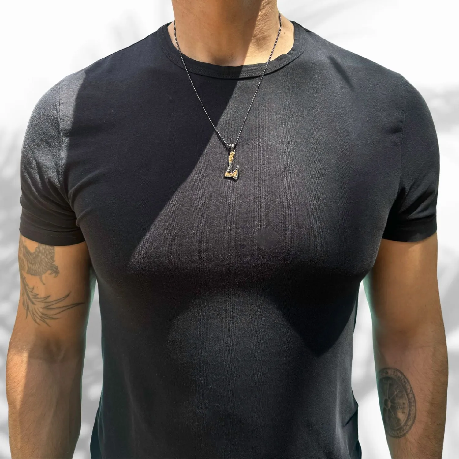 Viking Warrior Axe Men Sterling Silver & Gold Pendant Chain Necklace