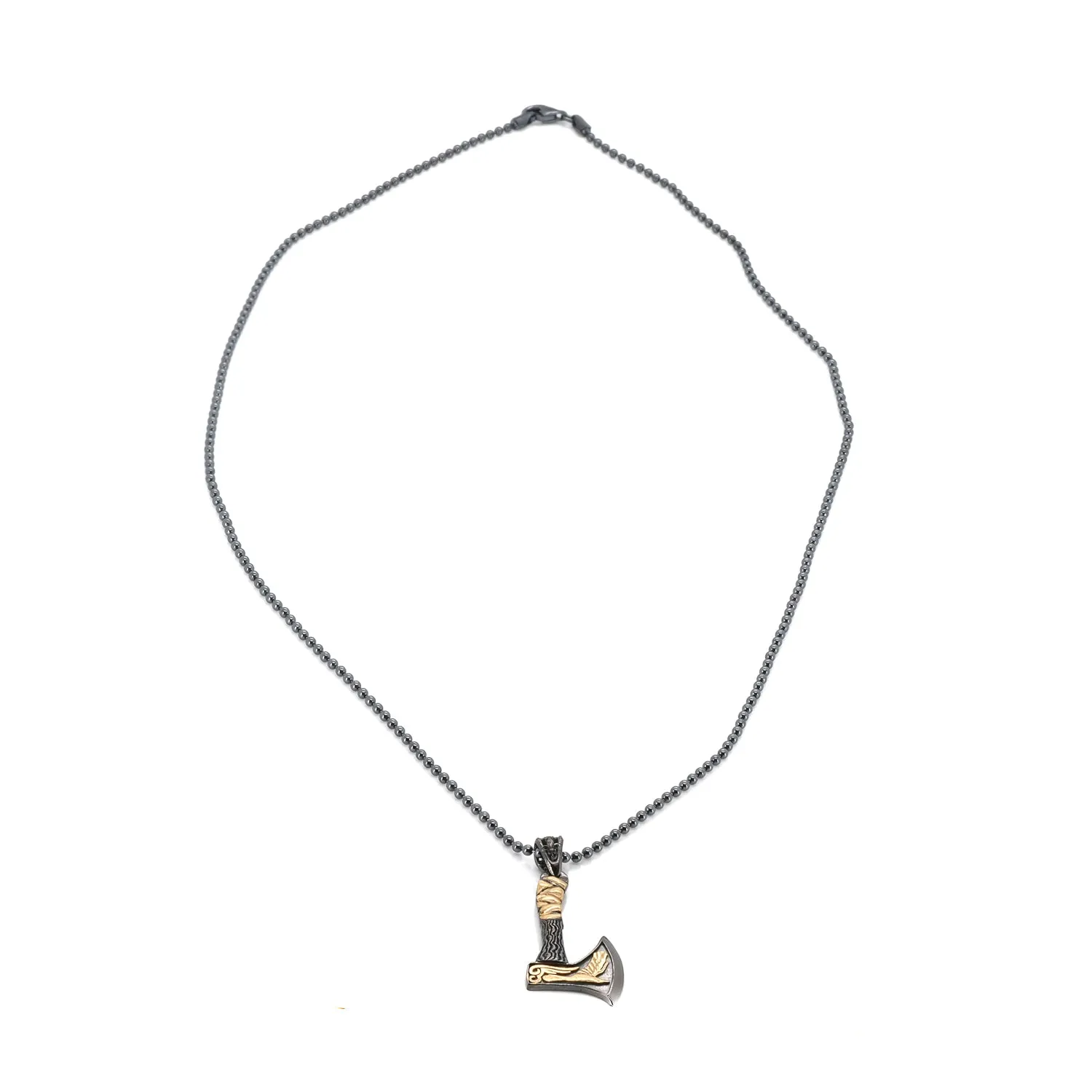 Viking Warrior Axe Men Sterling Silver & Gold Pendant Chain Necklace