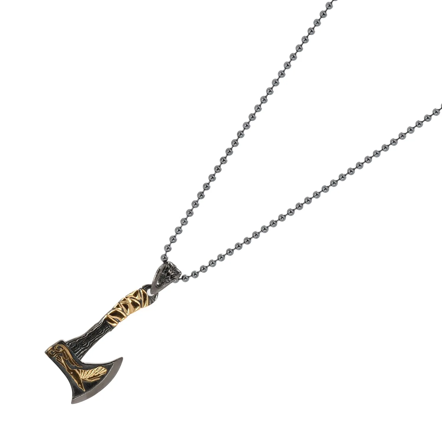 Viking Warrior Axe Men Sterling Silver & Gold Pendant Chain Necklace